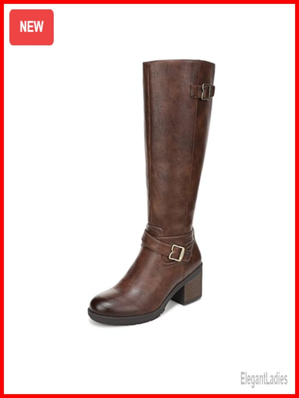 Tall Knee High Boots Faux Leather Block Heel Round Toe